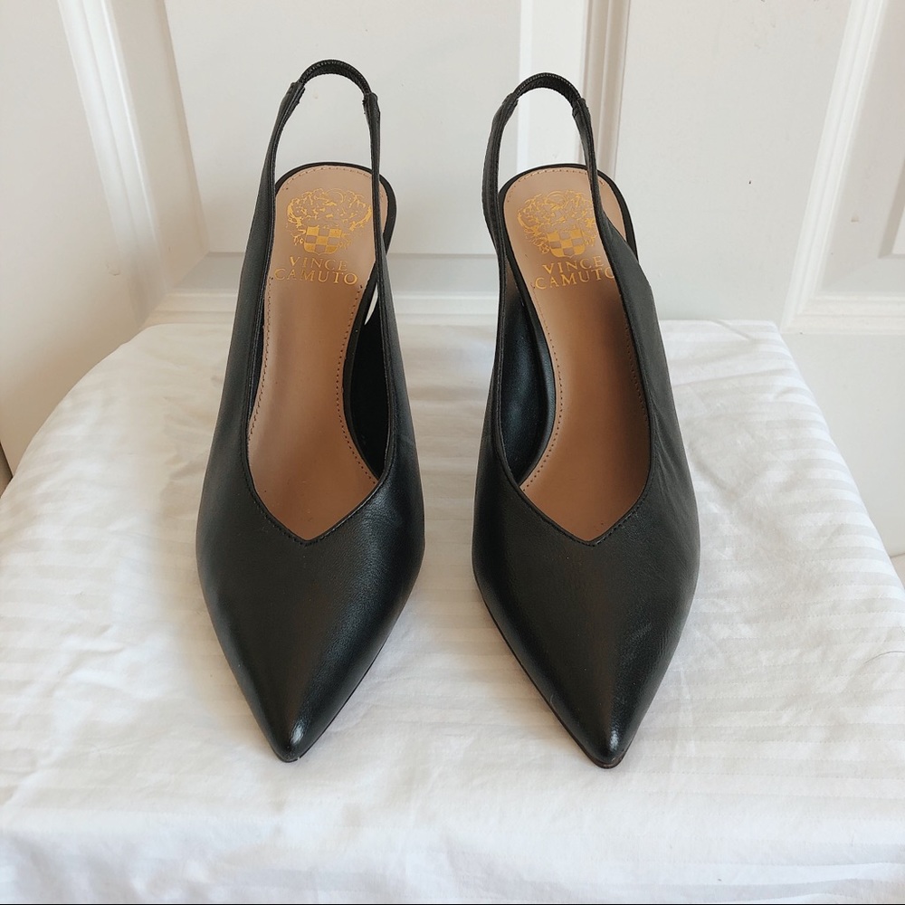 Vince Camuto Black Leather Sling Back Heels